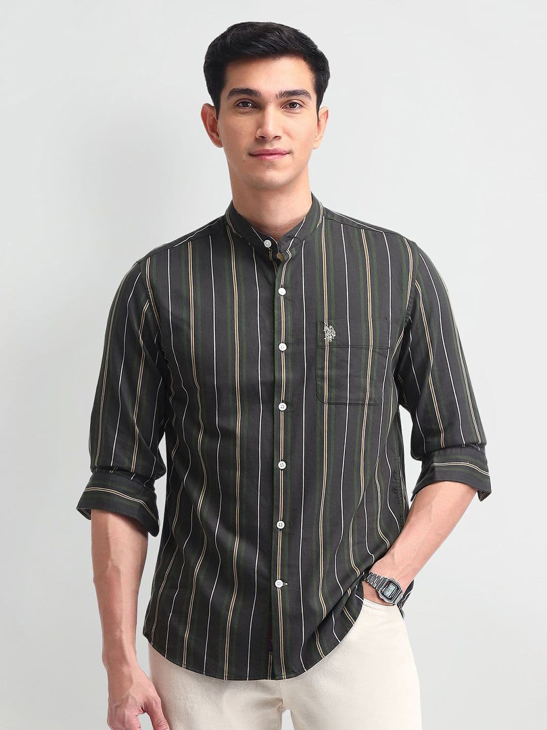 U.S. Polo Assn. Denim Co. Men Manhattan Fit Vertical Striped Cotton Casual Shirt - view 1