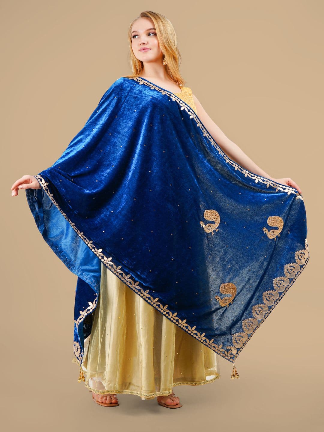 Karthav Fashion Ethnic Motifs Embroidered Velvet Dupatta With Gotta Patti - view 1