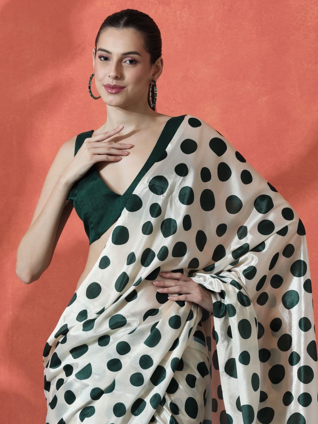 Sangria Ready To Wear Polka Dots Digital Printed Saree - view 1