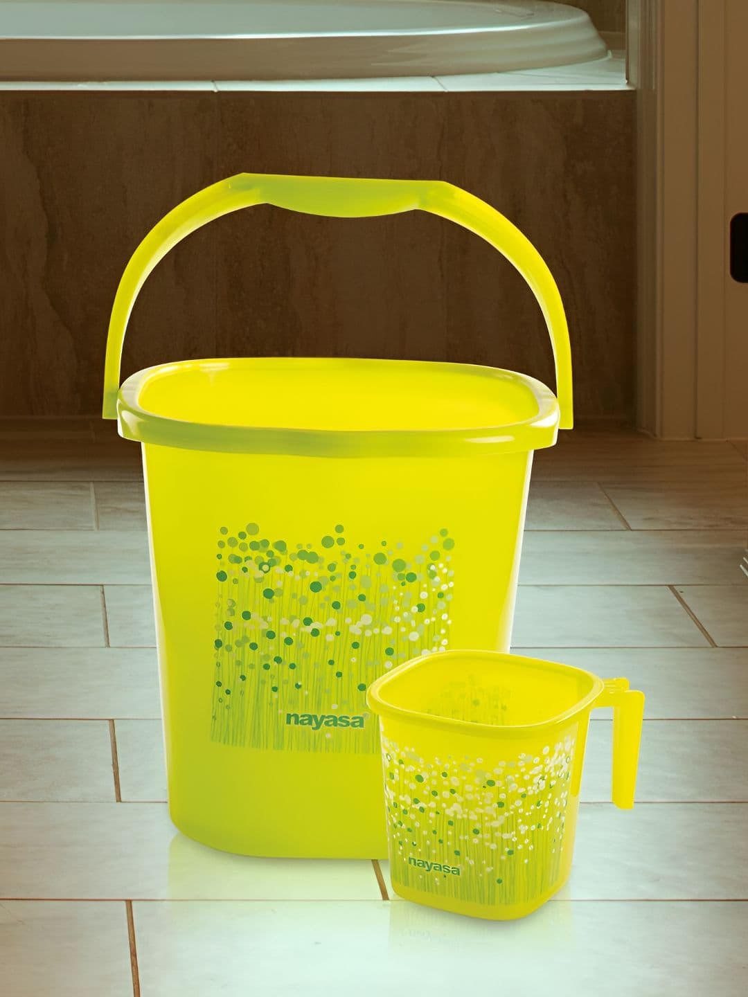 Nayasa Funk Set of 2 Green Square Bathroom Set Bucket and Mug Bath Set- 18 L, 1.5 L - view 1