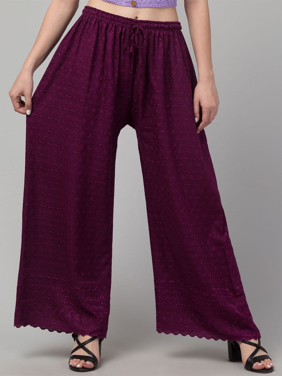 FAMBEE Women Flared Knitted Palazzos - view 1