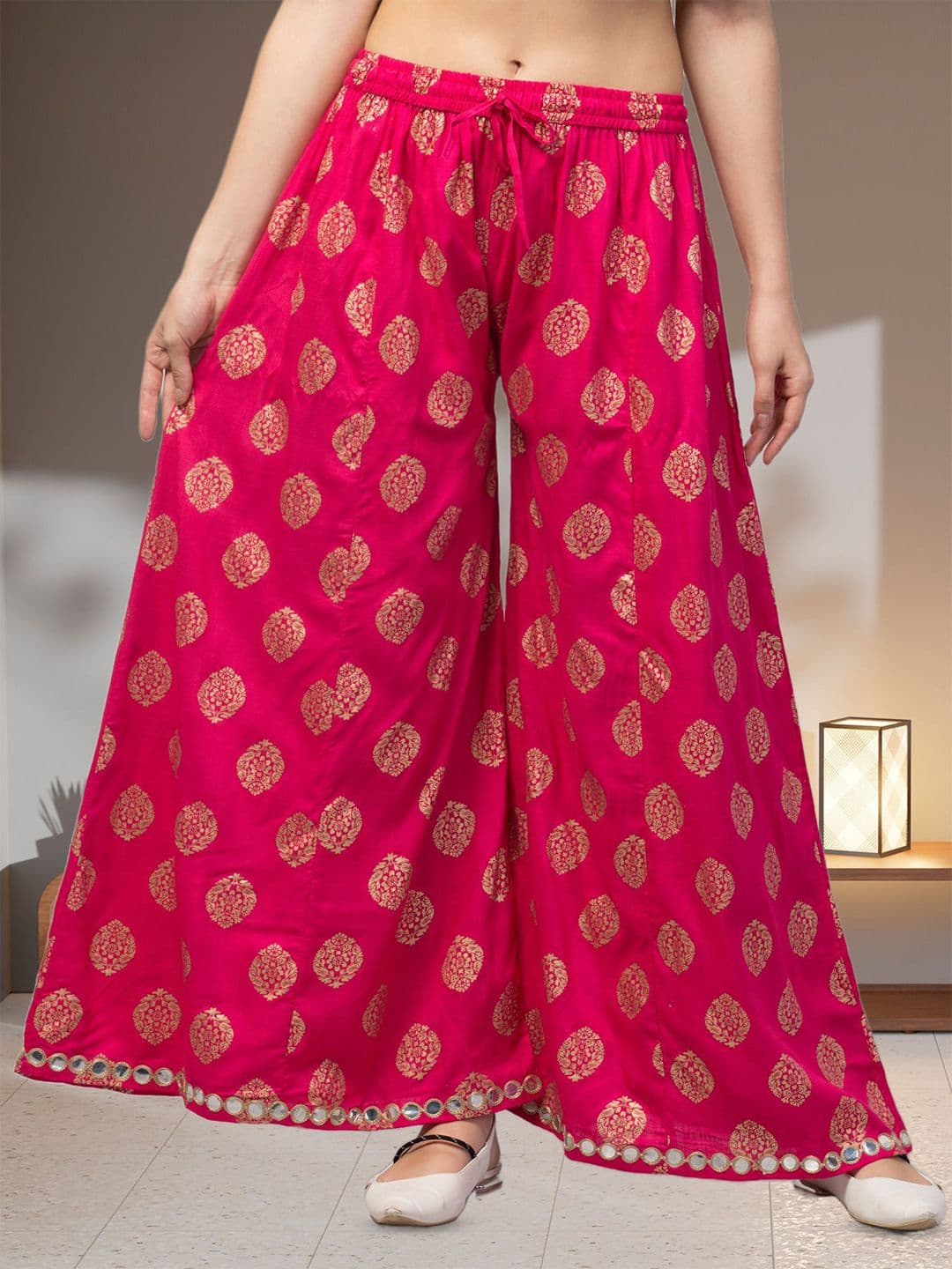 FAMBEE Women Ethnic Motifs Printed Flared Knitted Palazzos - view 1