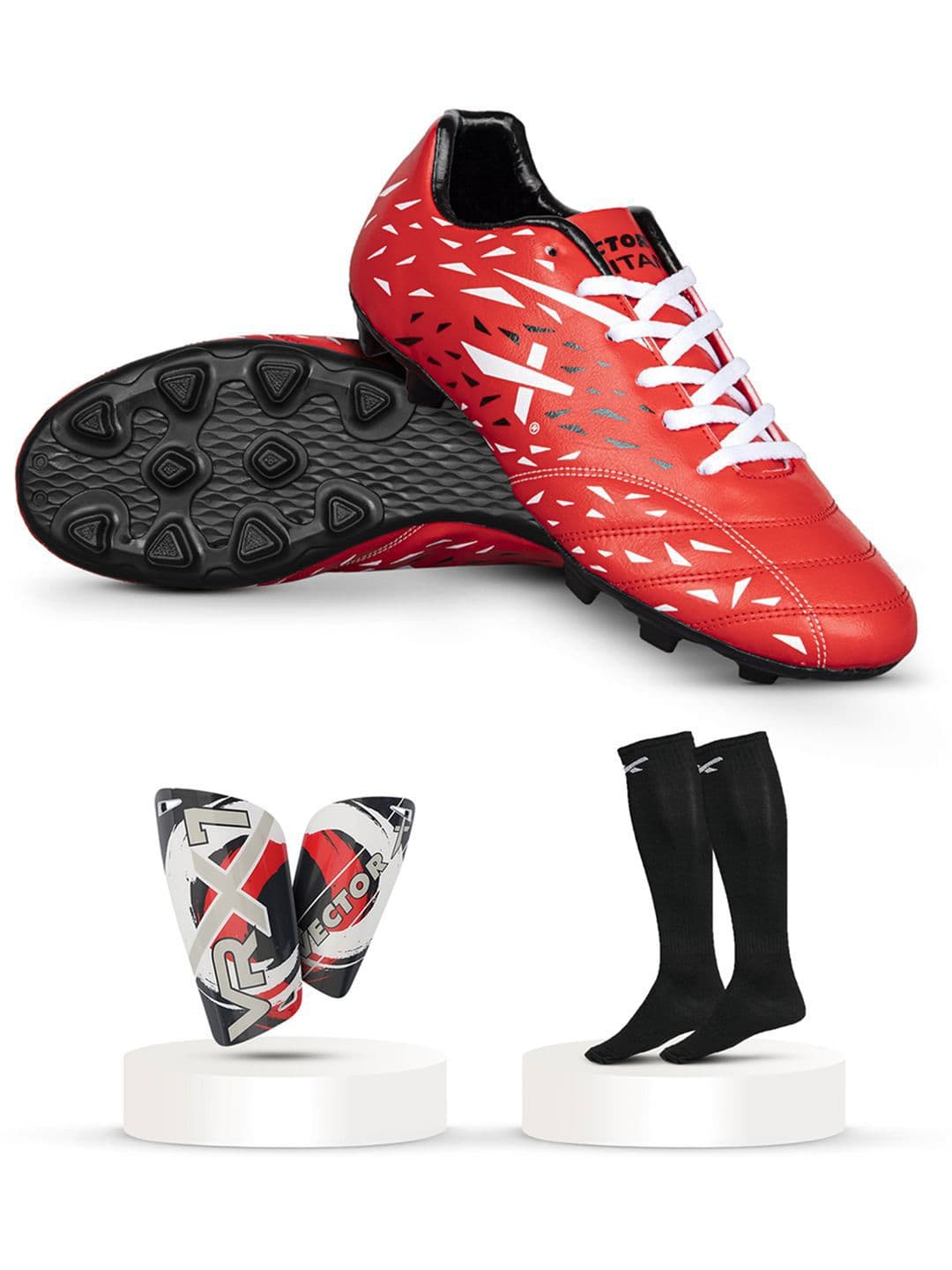 VECTOR X Men Titan Shoes with Pair of Shin Guard & Stockings Football Soccer Combo Kit - view 1