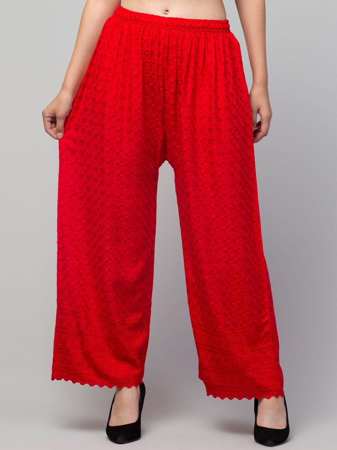 FAMBEE Women Floral Embroidered Flared Knitted Palazzos - view 1