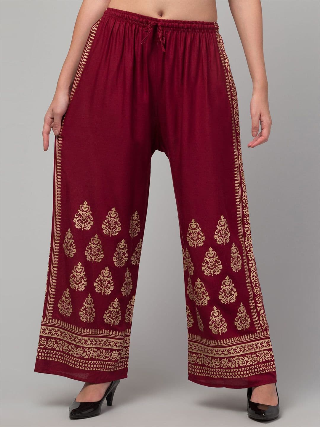 FAMBEE Women Printed Flared Knitted Palazzos - view 1