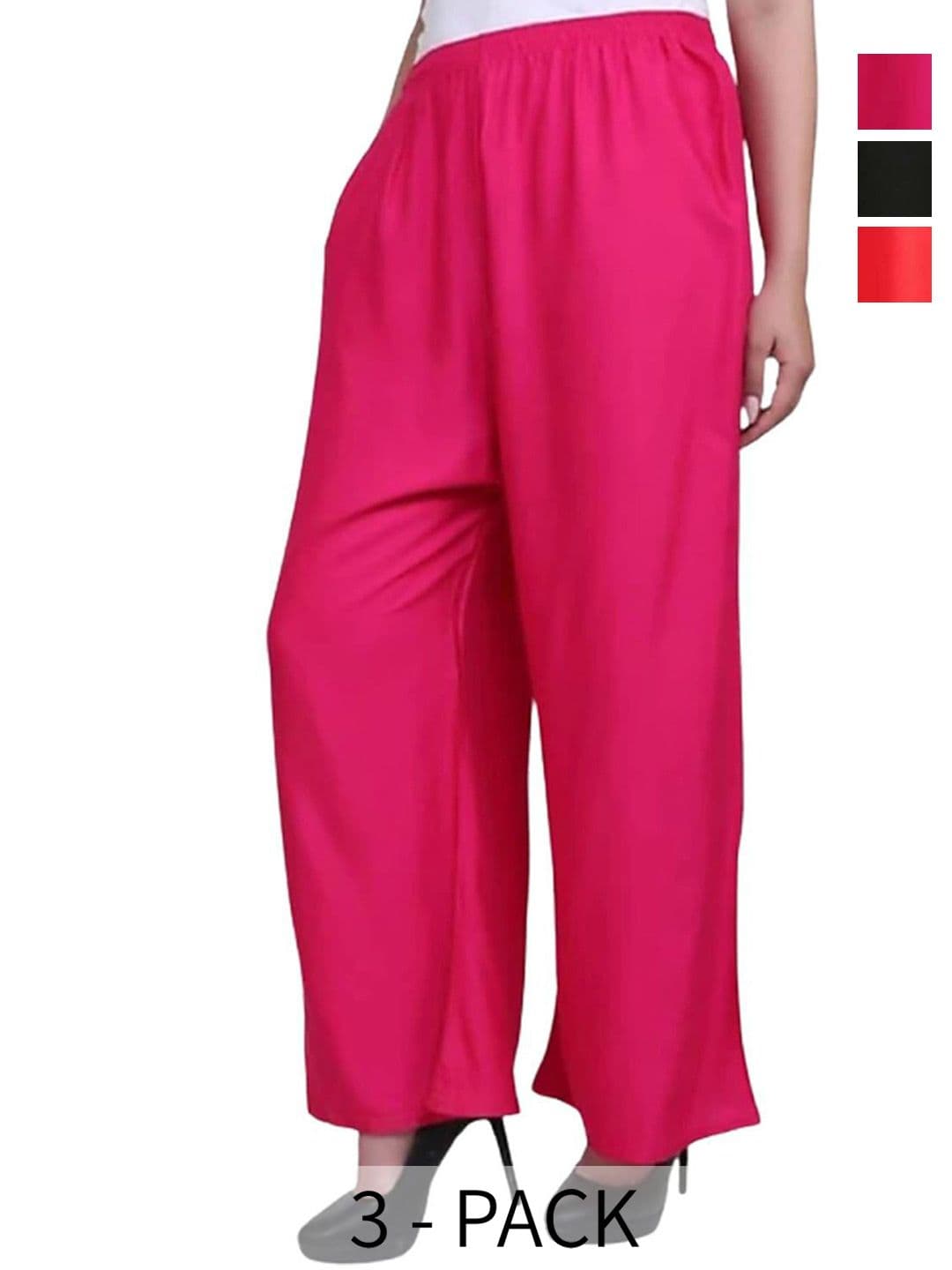 FAMBEE Women Pack Of 3 Flared Knitted Palazzos - view 1
