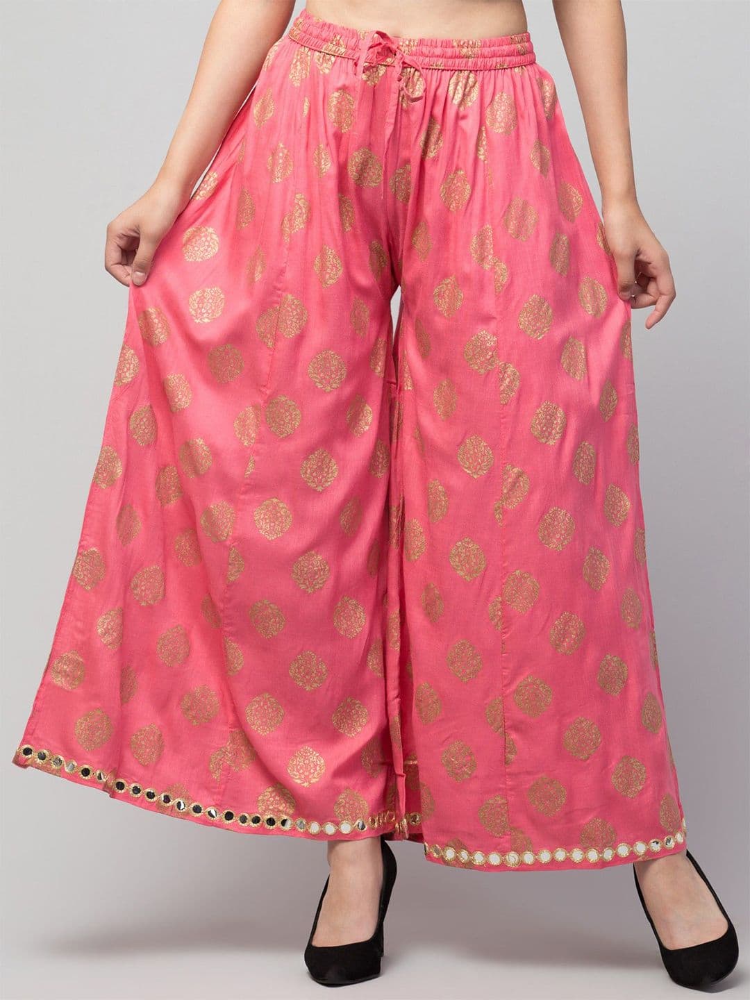FAMBEE Women Ethnic Motifs Printed Flared Knitted Palazzos - view 1