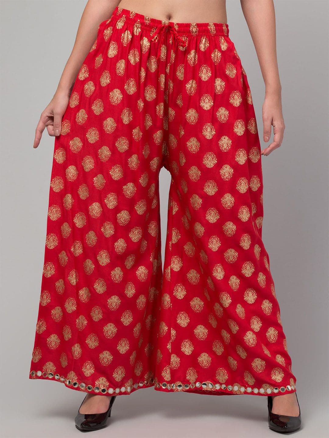 FAMBEE Women Floral Printed Flared Knitted Palazzos - view 1