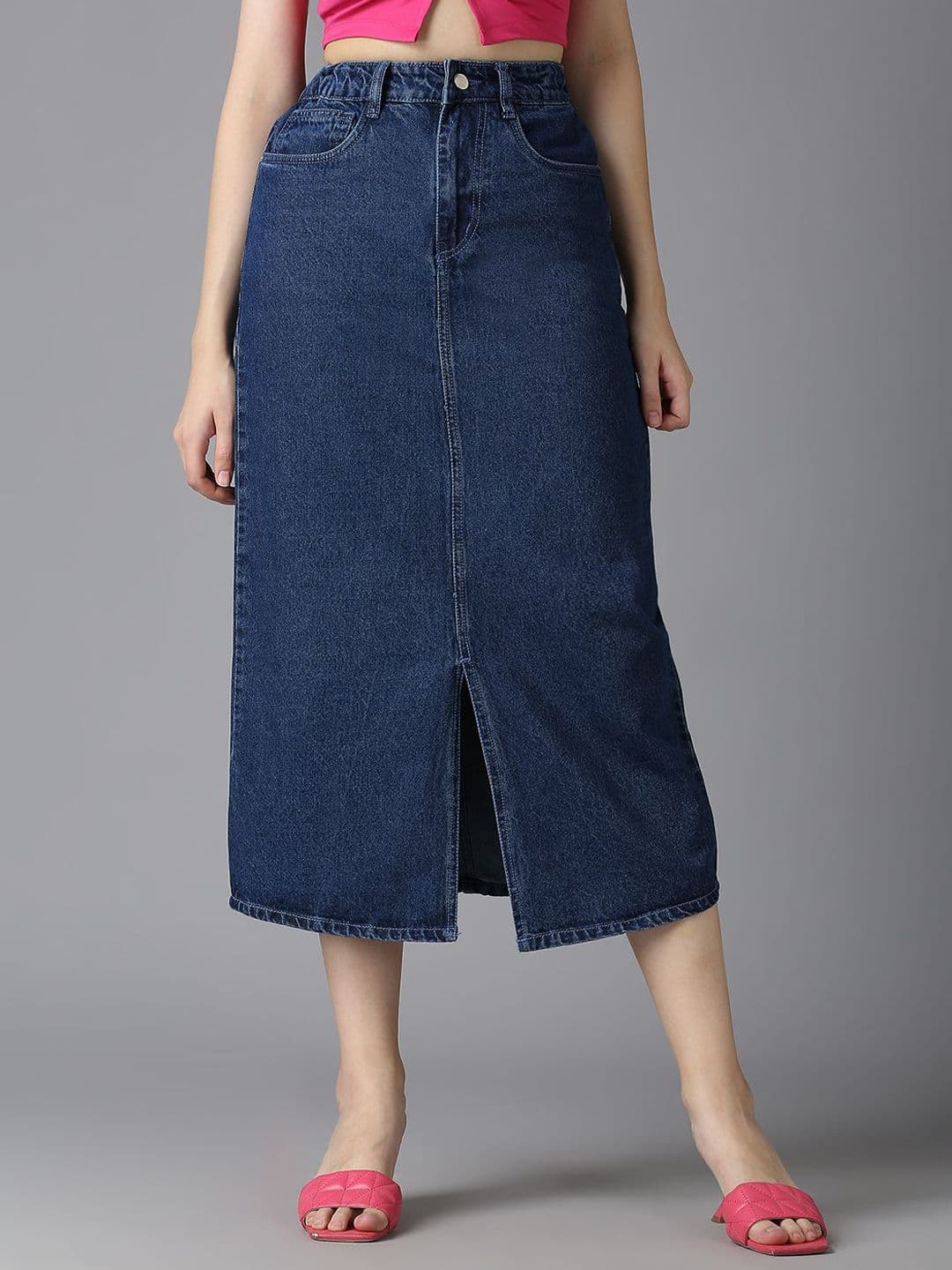 CEFALU Women A-Line Midi Skirt With Front Slit - view 1
