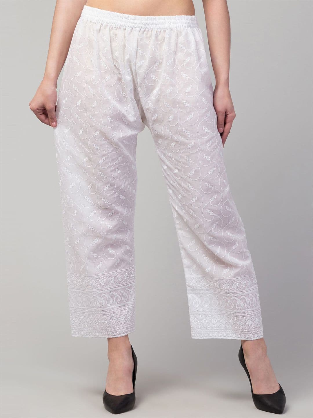 FAMBEE Women Floral Embroidered Flared Knitted Palazzos - view 1