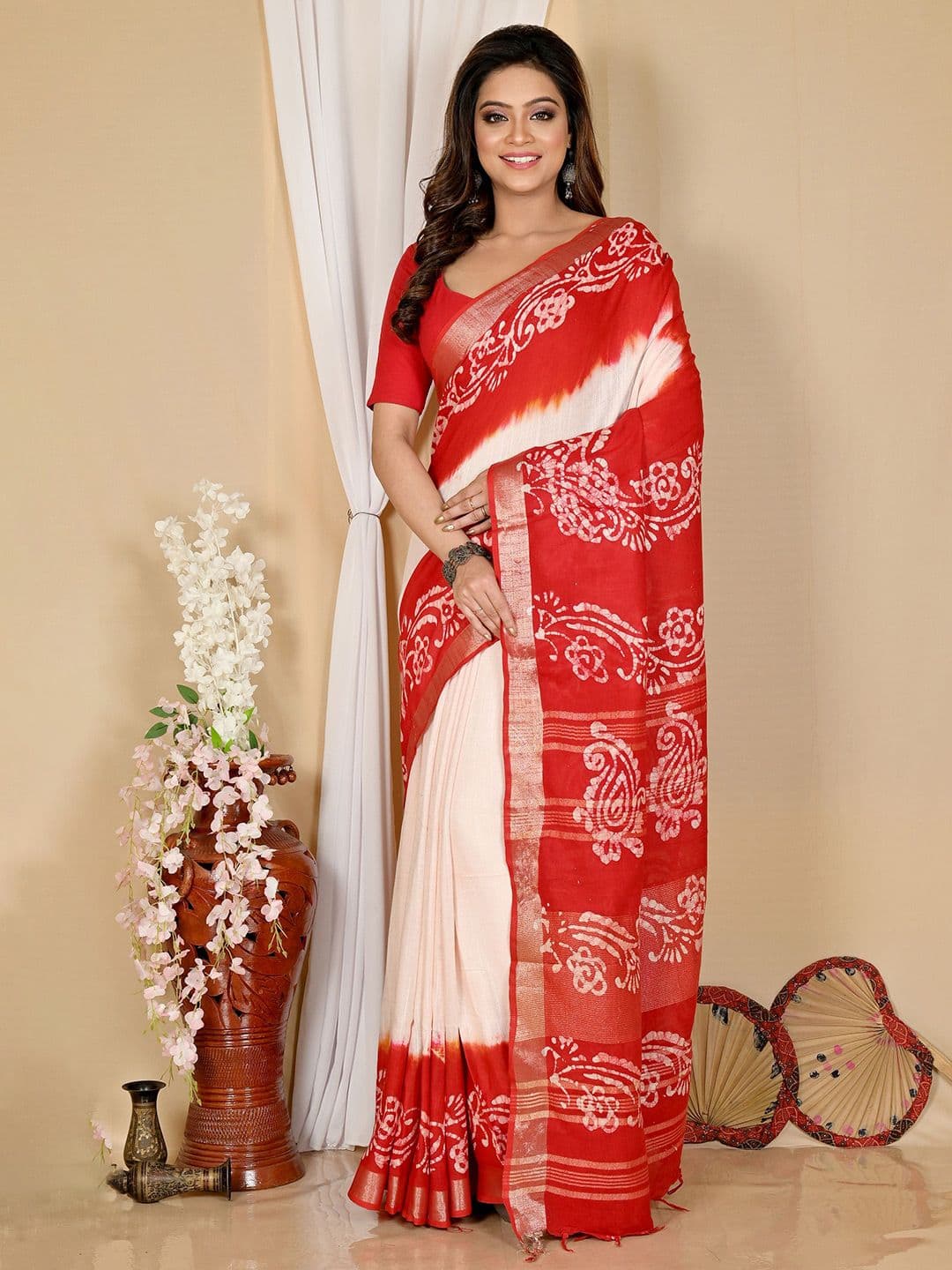 DipDiya Batik Printed Zari Pure Cotton Saree - view 1
