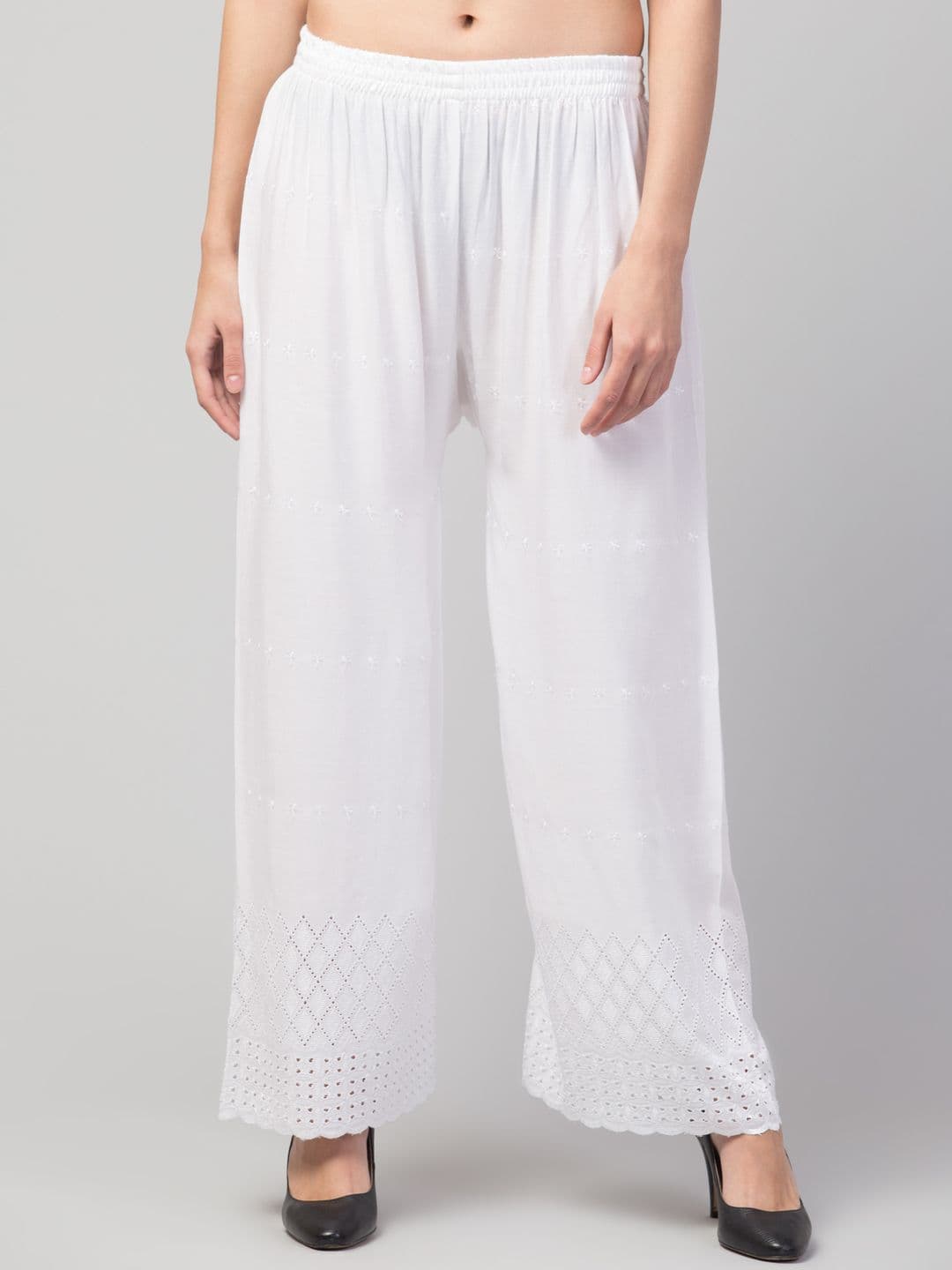 FAMBEE Women Embroidered Flared Knitted Palazzos - view 1