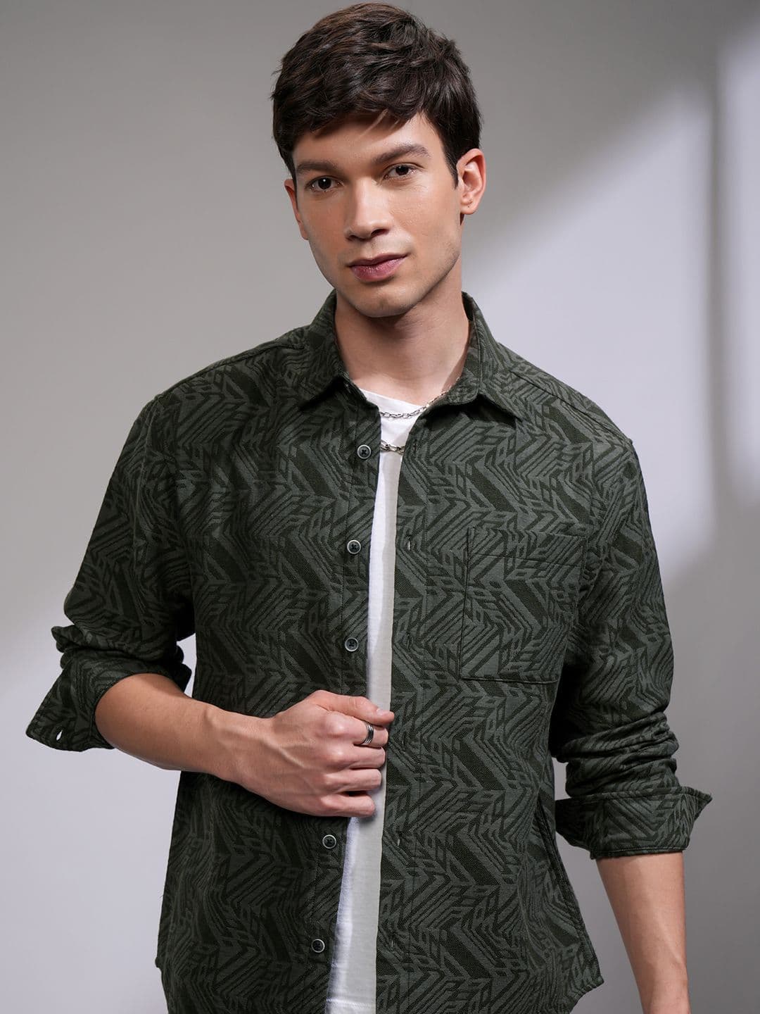 HIGHLANDER Men Relaxed Fit Spread Collar Textured Cotton Casual Shirt - view 1