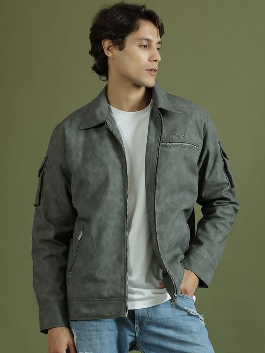 TAG 7 Men zenith'24 Spread Collar Solid Casual Leather Jacket - view 1