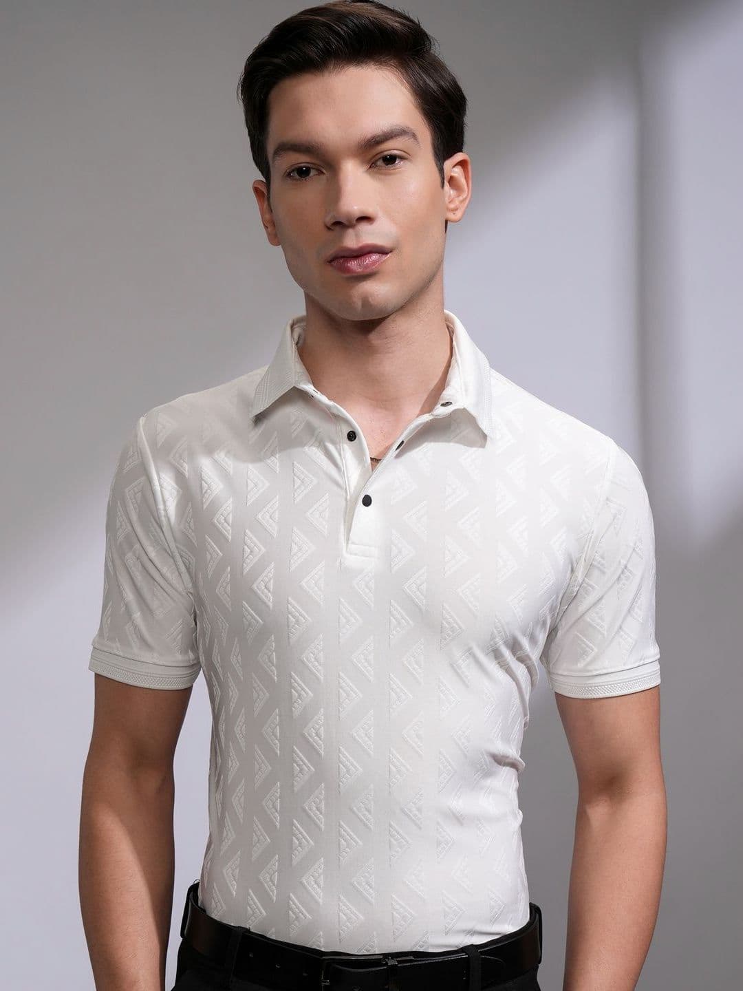 HIGHLANDER Men Self Design Polo Collar Regular Fit T-shirt - view 1