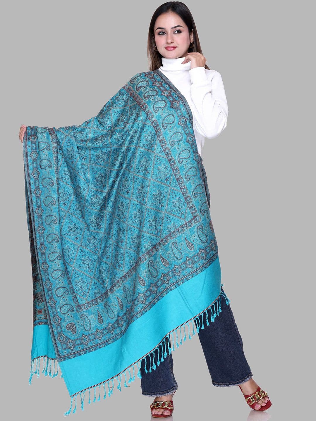 Tones-N-Shades Ethnic Motifs Woven Design Woollen Shawl - view 1