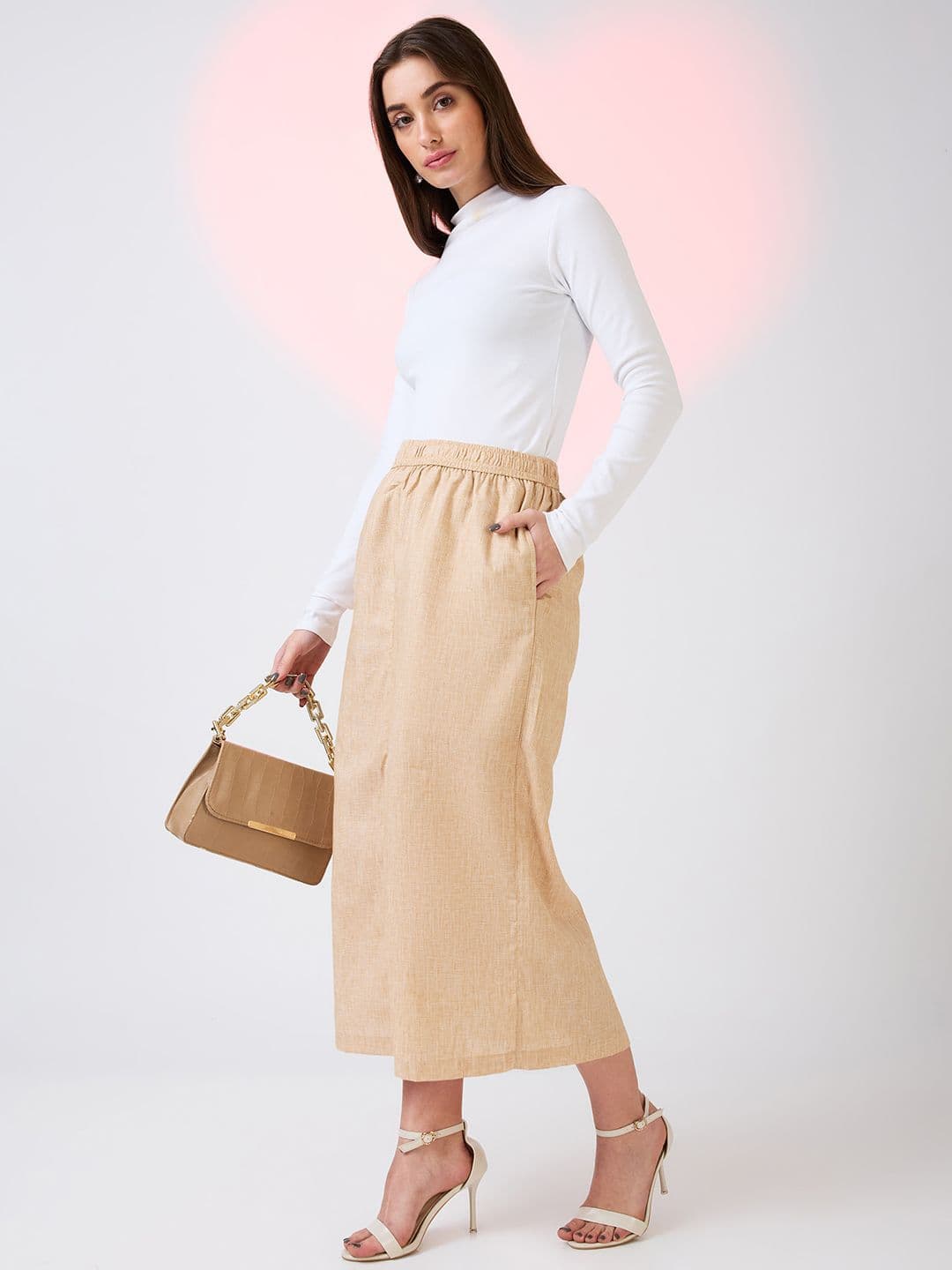 Globus Self Design Checkered Mid Rise Side Pockets Midi Workwear Skirt - view 1