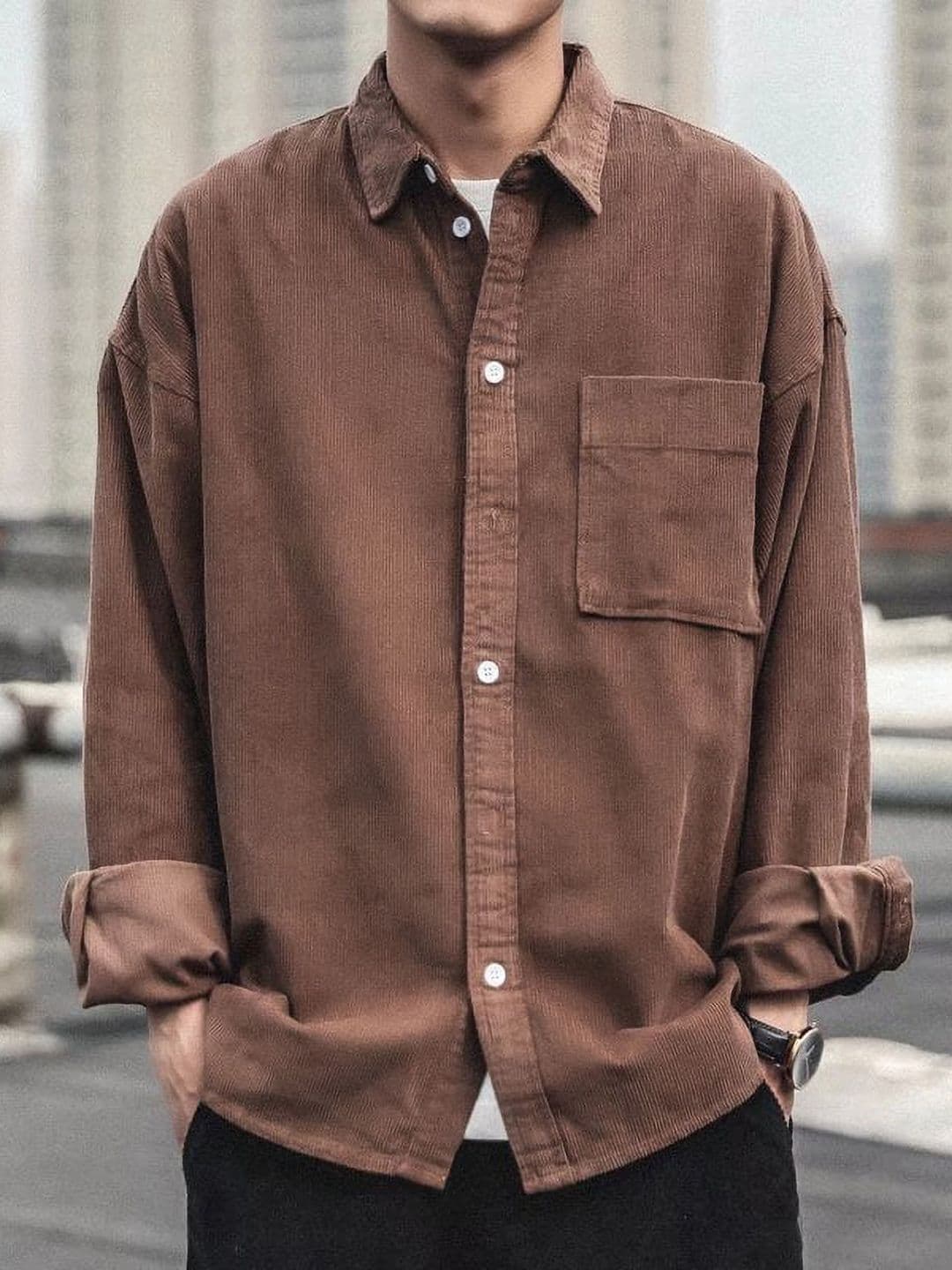 HERE&NOW Men Oversized Fit Spread Collar Solid Casual Shirt - view 1