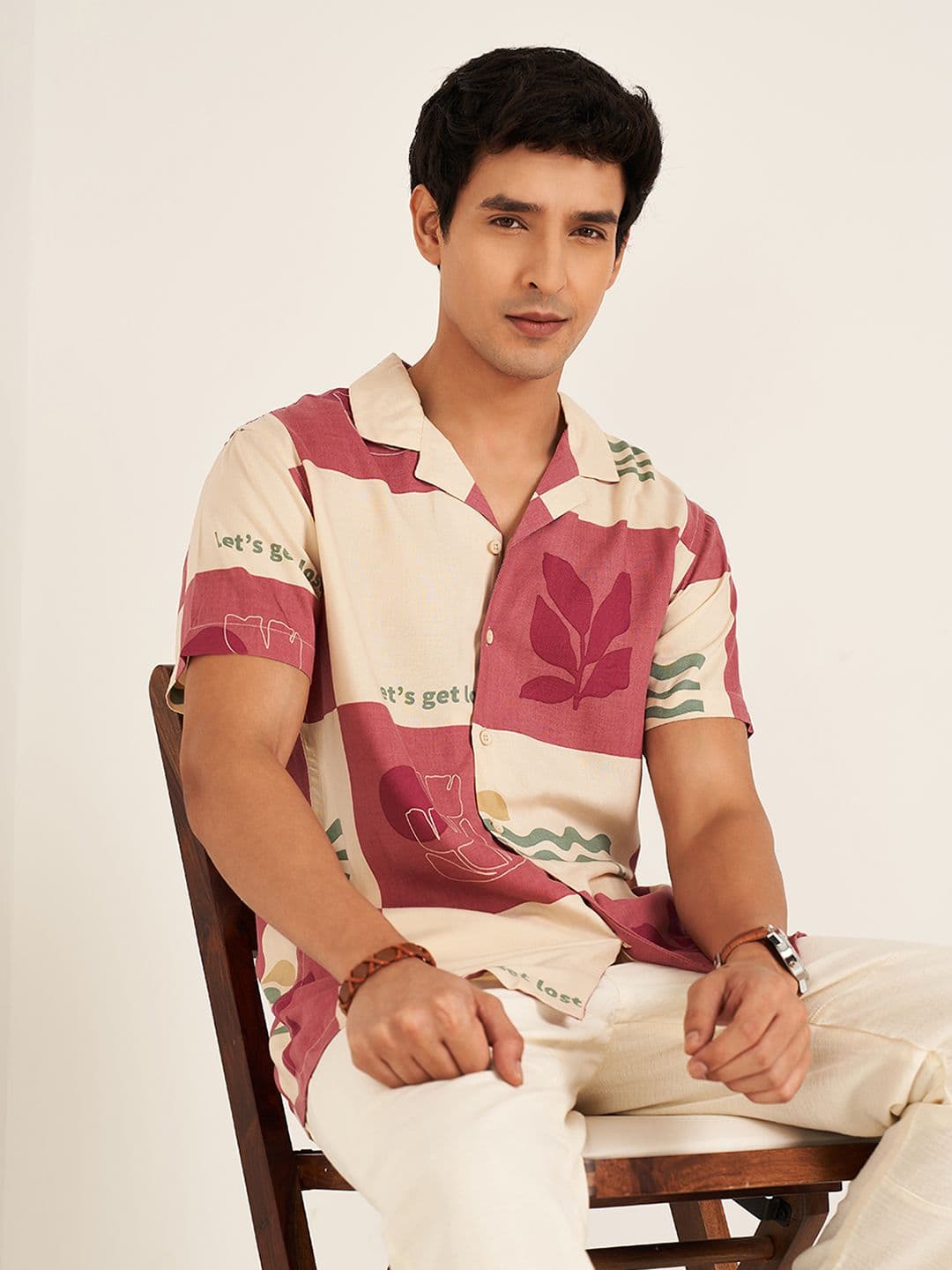 7 Alt by Pantaloons Men Relaxed Fit Cuban Collar Colourblocked Casual Shirt - view 1