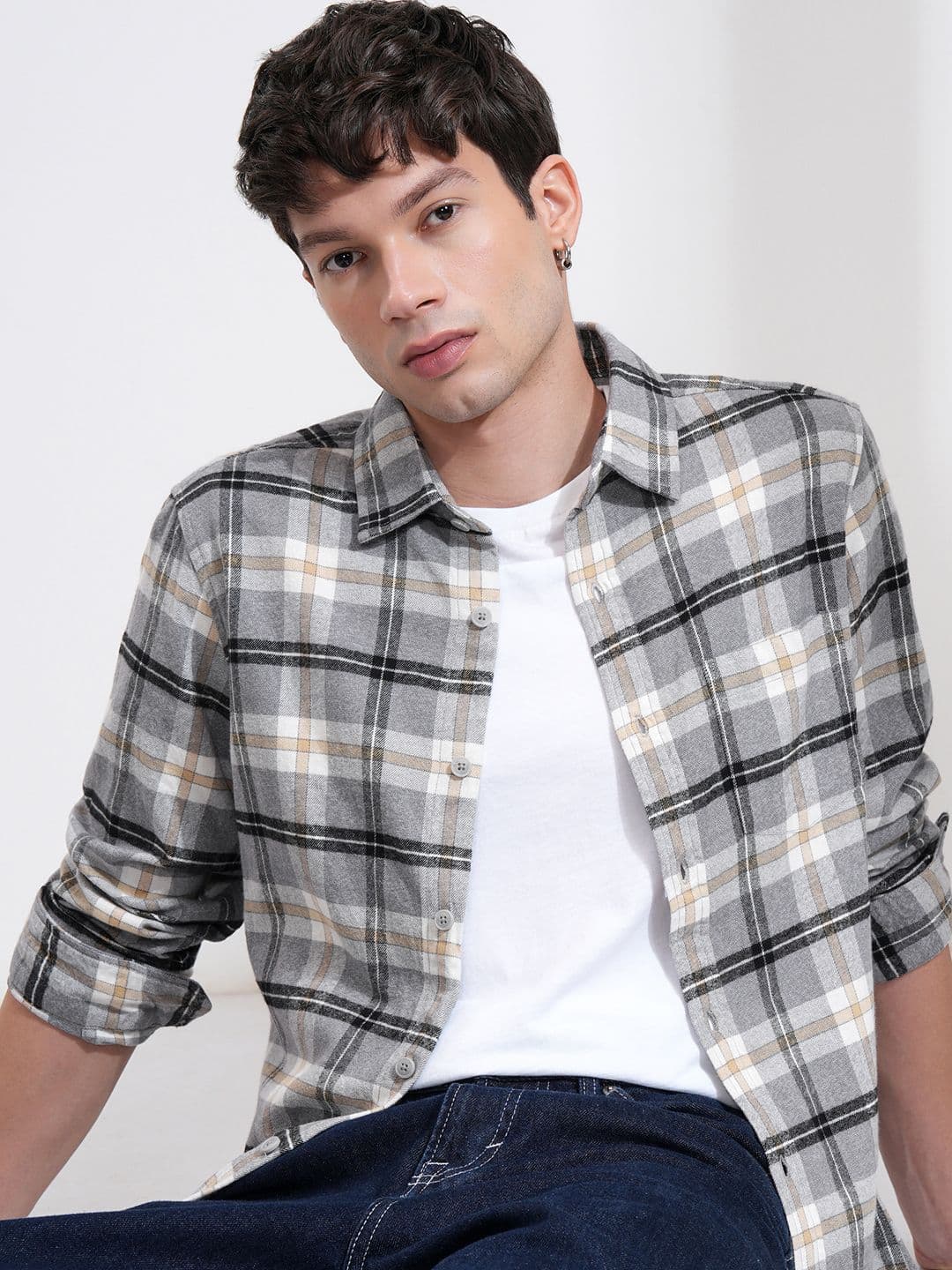HIGHLANDER Men Grindle Flannel Textured Checked Casual Slim Fit Shirt - view 1