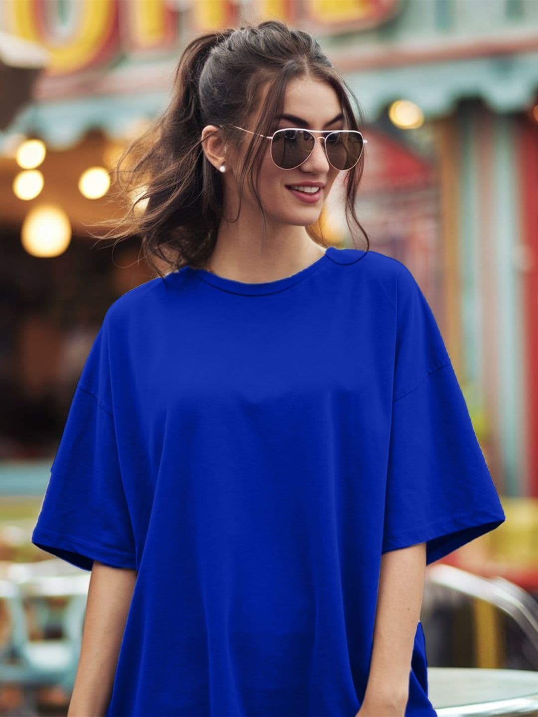 Leotude Women Solid Round Neck Cotton Oversized T-shirt - view 1
