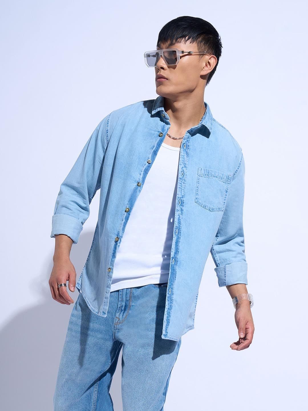 SF JEANS by Pantaloons Men Spread Collar Solid Cotton Casual Shirt - view 1