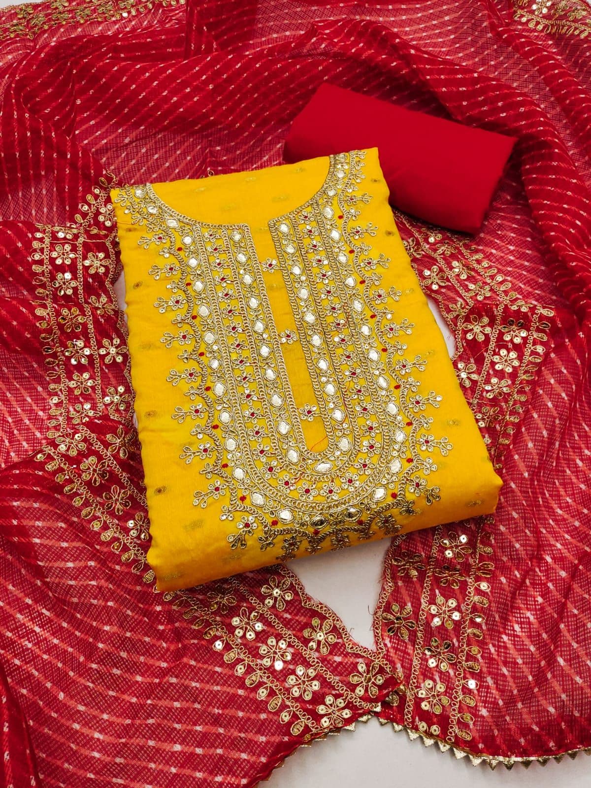 SWARNGANGA TEX Geometric Woven Design Zari Unstitched Dress Material - view 1