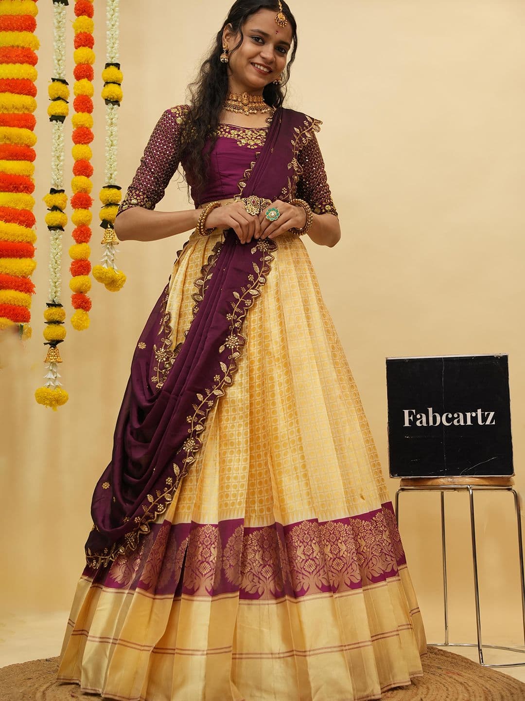 Fabcartz Embroidered Semi-Stitched Lehenga & Unstitched Blouse with Dupatta - view 1