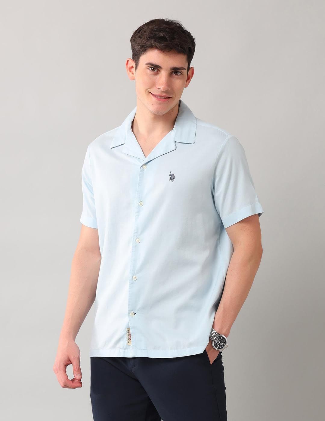U.S. Polo Assn. Denim Co. Men Relaxed Fit Cuban Collar Solid Casual Shirt - view 1