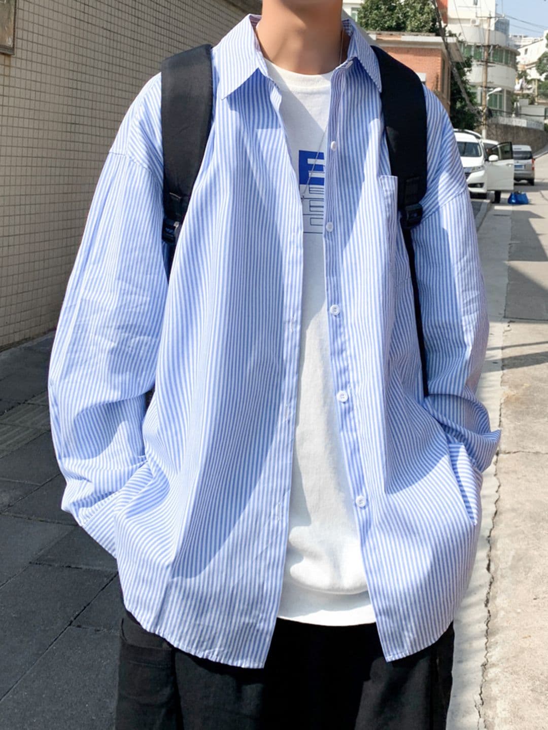 HERE&NOW Men Oversized Fit Spread Collar Vertical Striped Cotton Casual Shirt - view 1