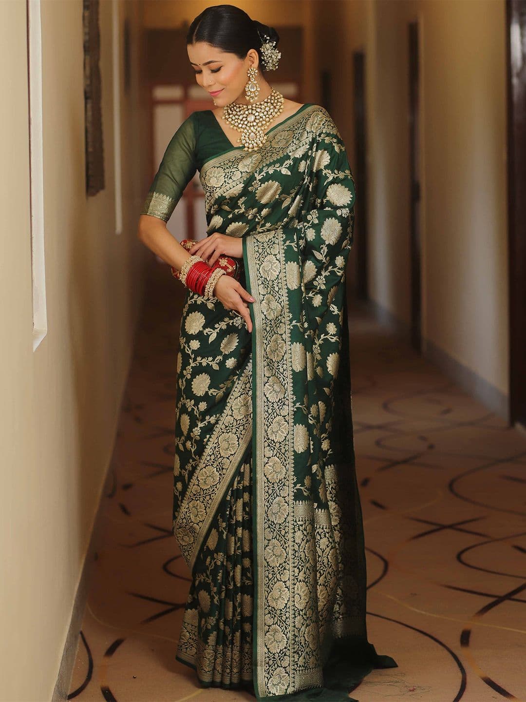 ZILVIRA Women Ethnic Motifs Zari Banarasi Saree - view 1