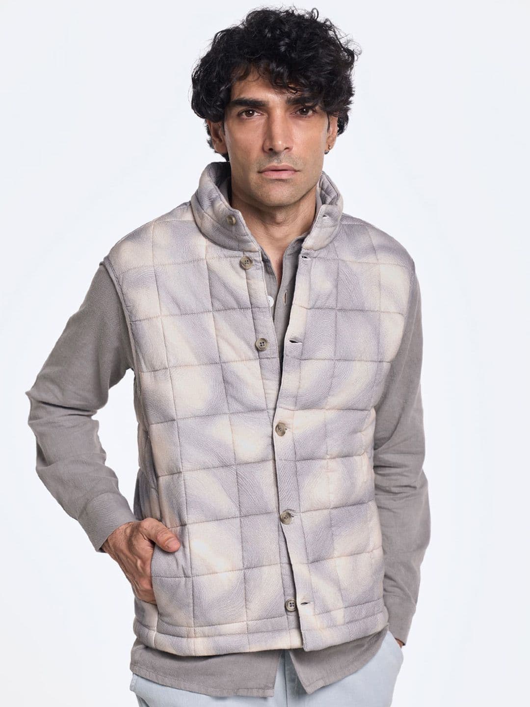 Terra Luna Men Mandarin Collar Abstract Printed Cotton Casual Padded Jacket - view 1