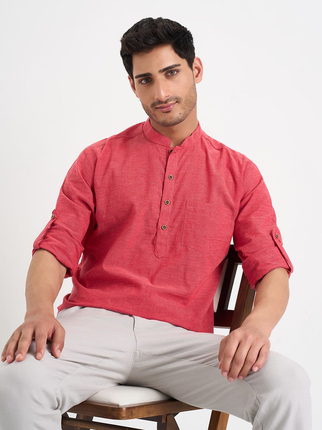 indus route by Pantaloons Mandarin Collar Pure Cotton Straight Kurta - view 1