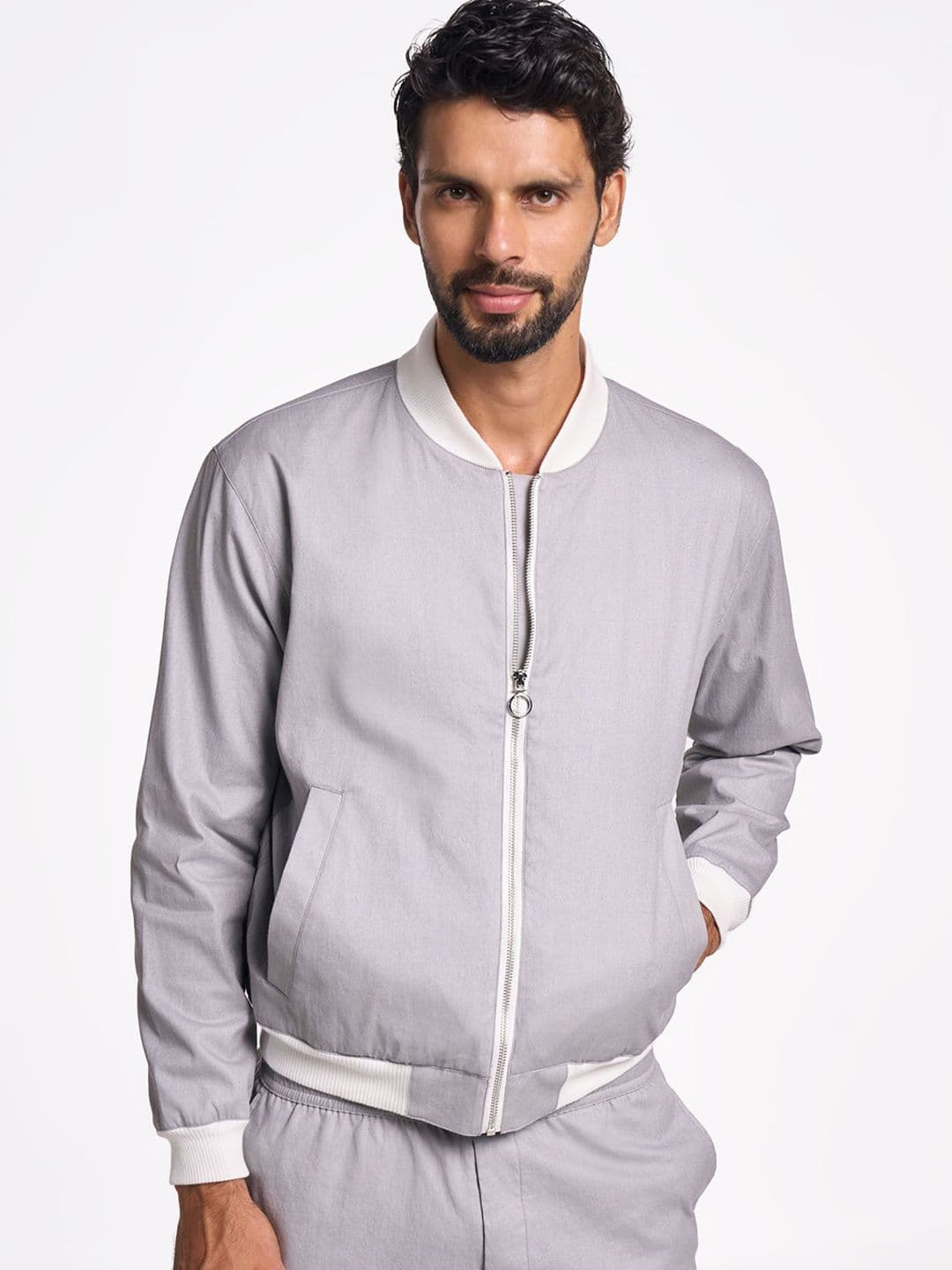Terra Luna Men Spread Collar Solid Cotton Casual Bomber Jacket - view 1