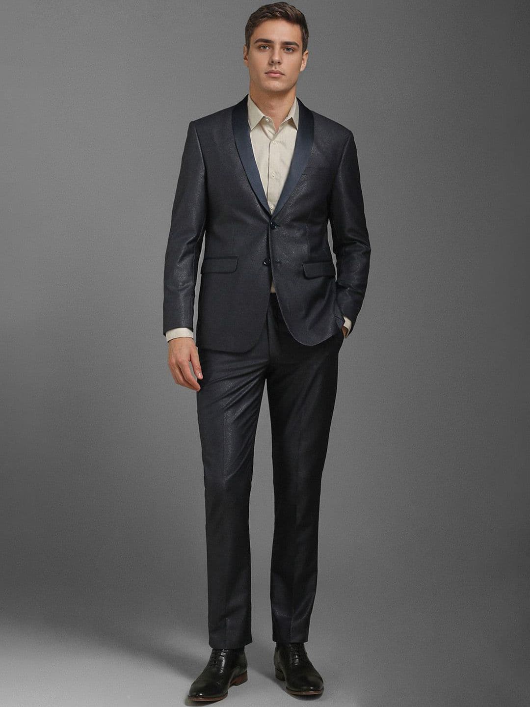 Louis Philippe Textured Slim Fit Single-Breasted Two Piece Formal Suit - view 1