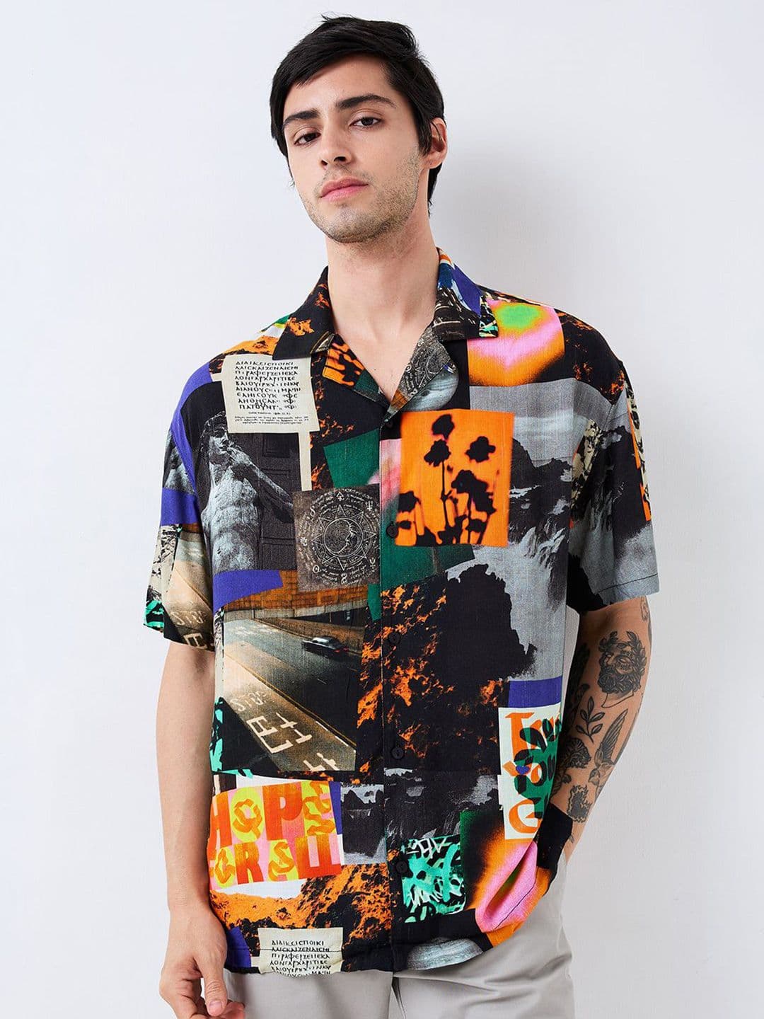 SPYKAR Men Relaxed Fit Cuban Collar Graphic Printed Cotton Casual Shirt - view 1