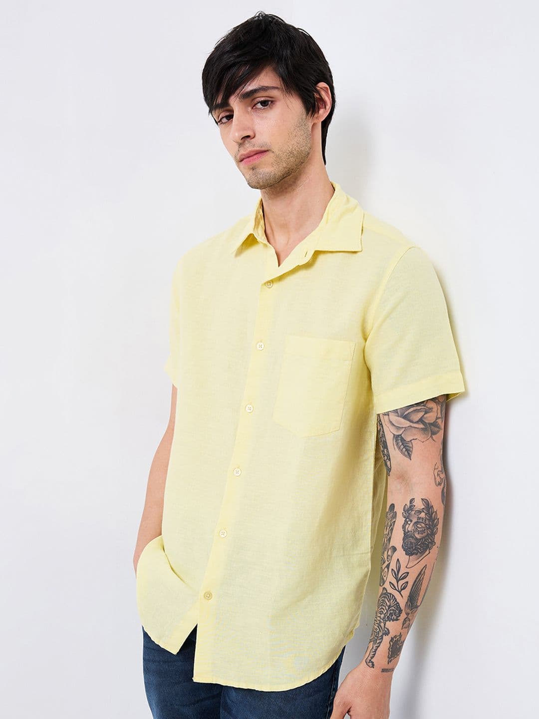 SPYKAR Men Spread Collar Solid Cotton Casual Slim FIt Shirt - view 1
