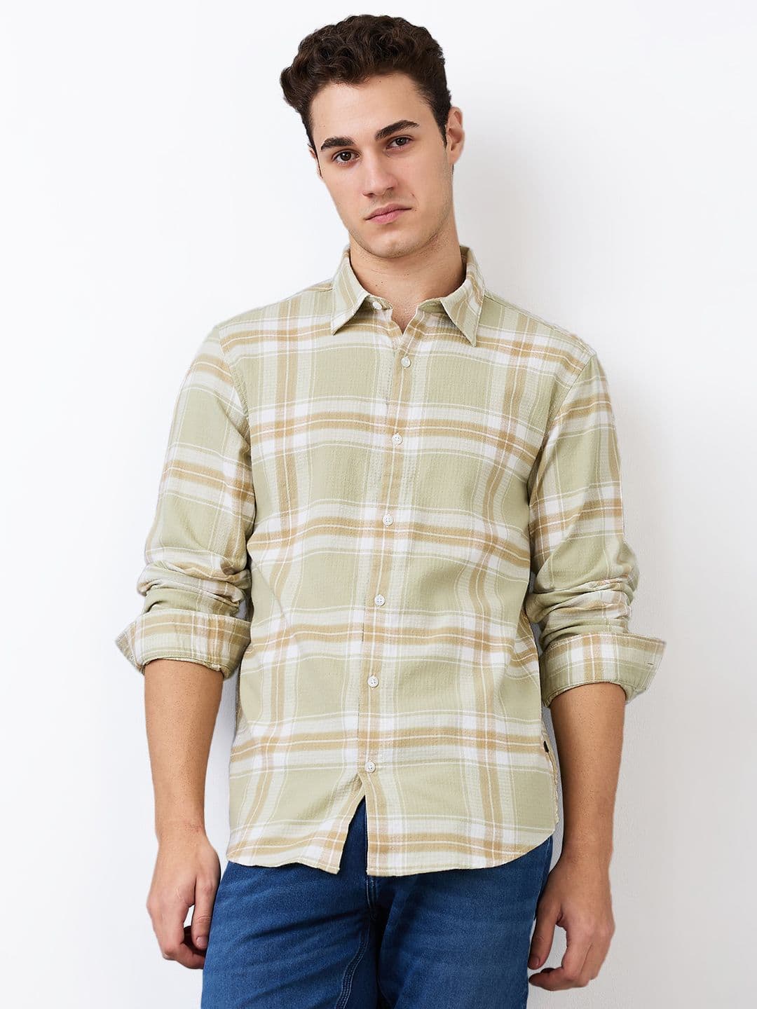 SPYKAR Men Spread Collar Tartan Checked Cotton Casual Shirt - view 1