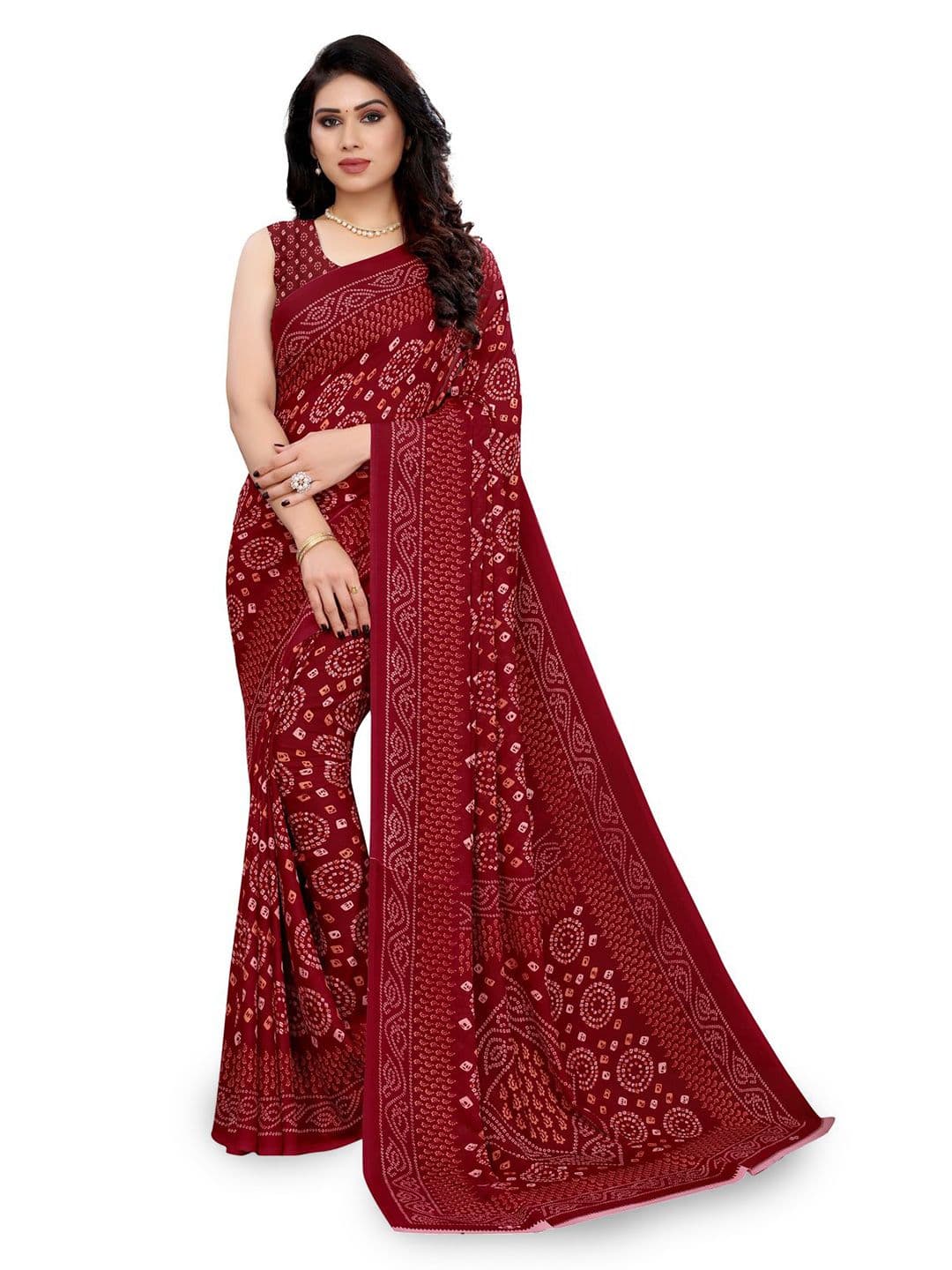 HERE&NOW Bandhani Printed Saree With Blouse Piece - view 1