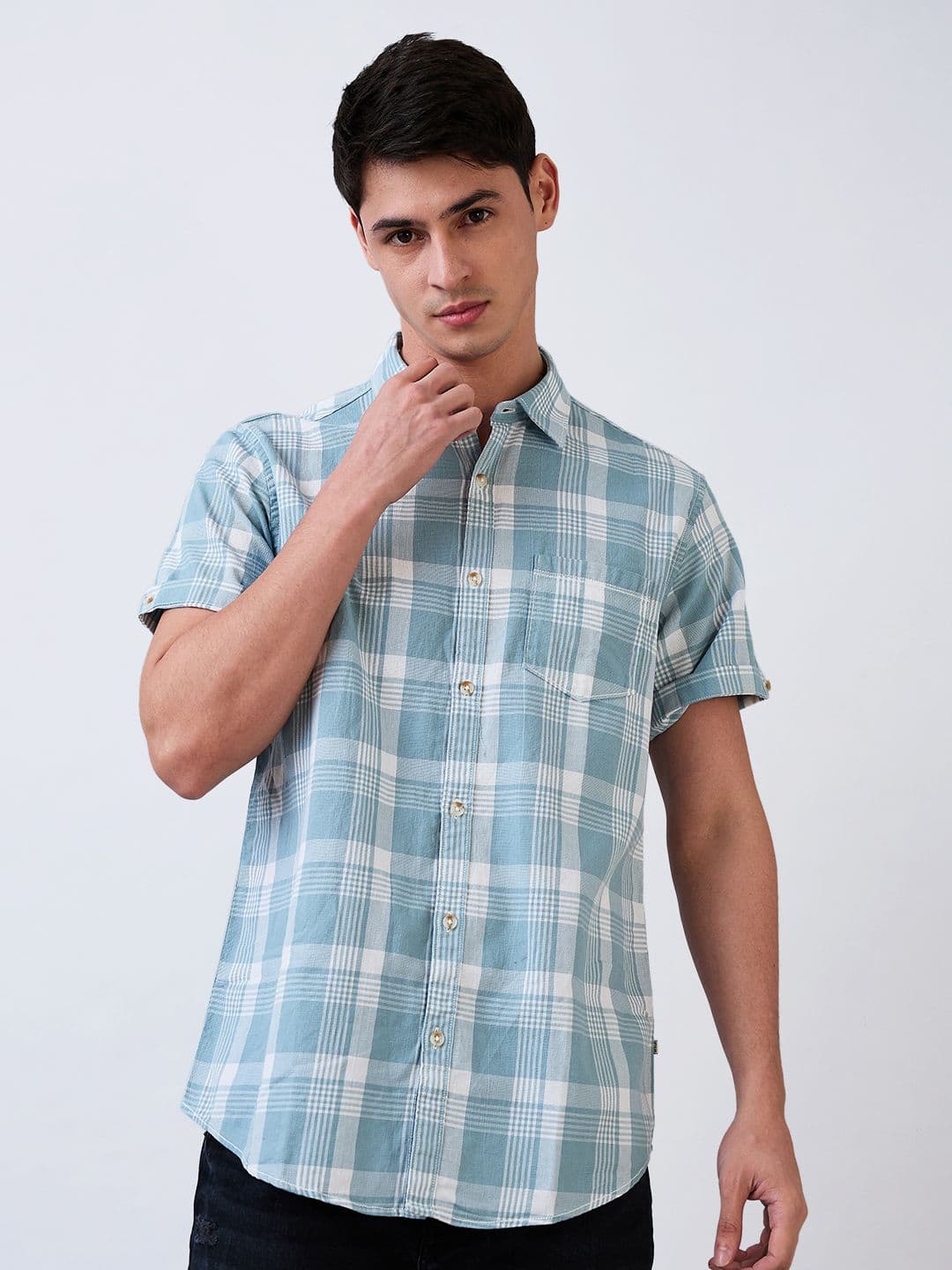 SPYKAR Men Spread Collar Tartan Checked Cotton Casual Shirt - view 1