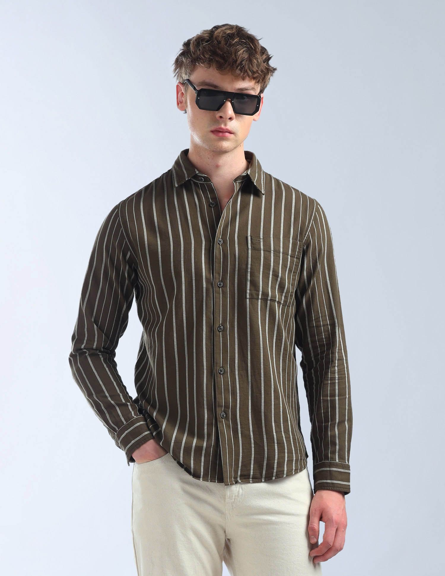 Flying Machine Vertical Striped Dobby Shirt - view 1