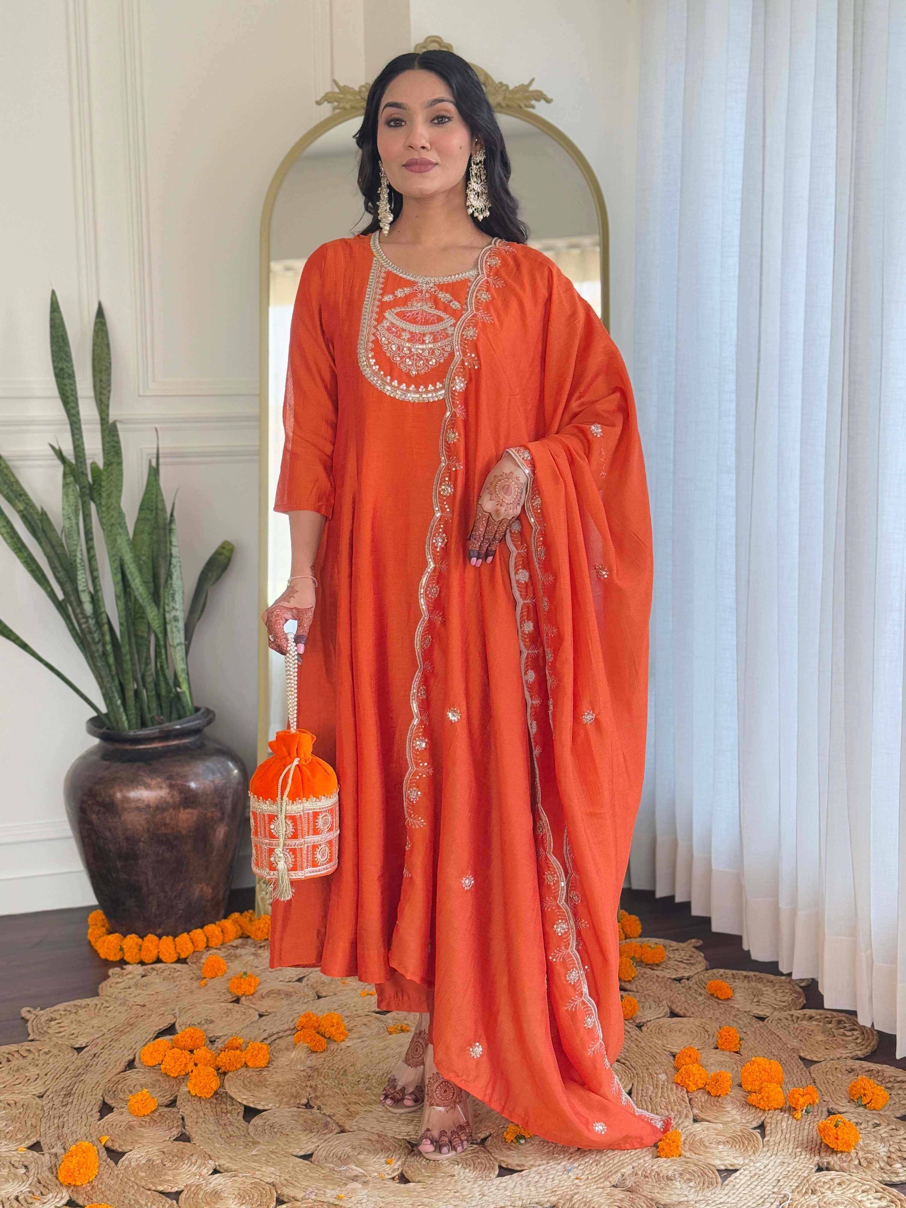 KALINI Zari Embroidered Round Neck A-Line Kurta WithTrousers & Dupatta - view 1