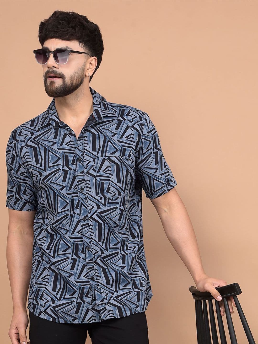 Crimsoune Club Men Premium Slim Fit Spread Collar Abstract Printed Cotton Casual Shirt - view 1
