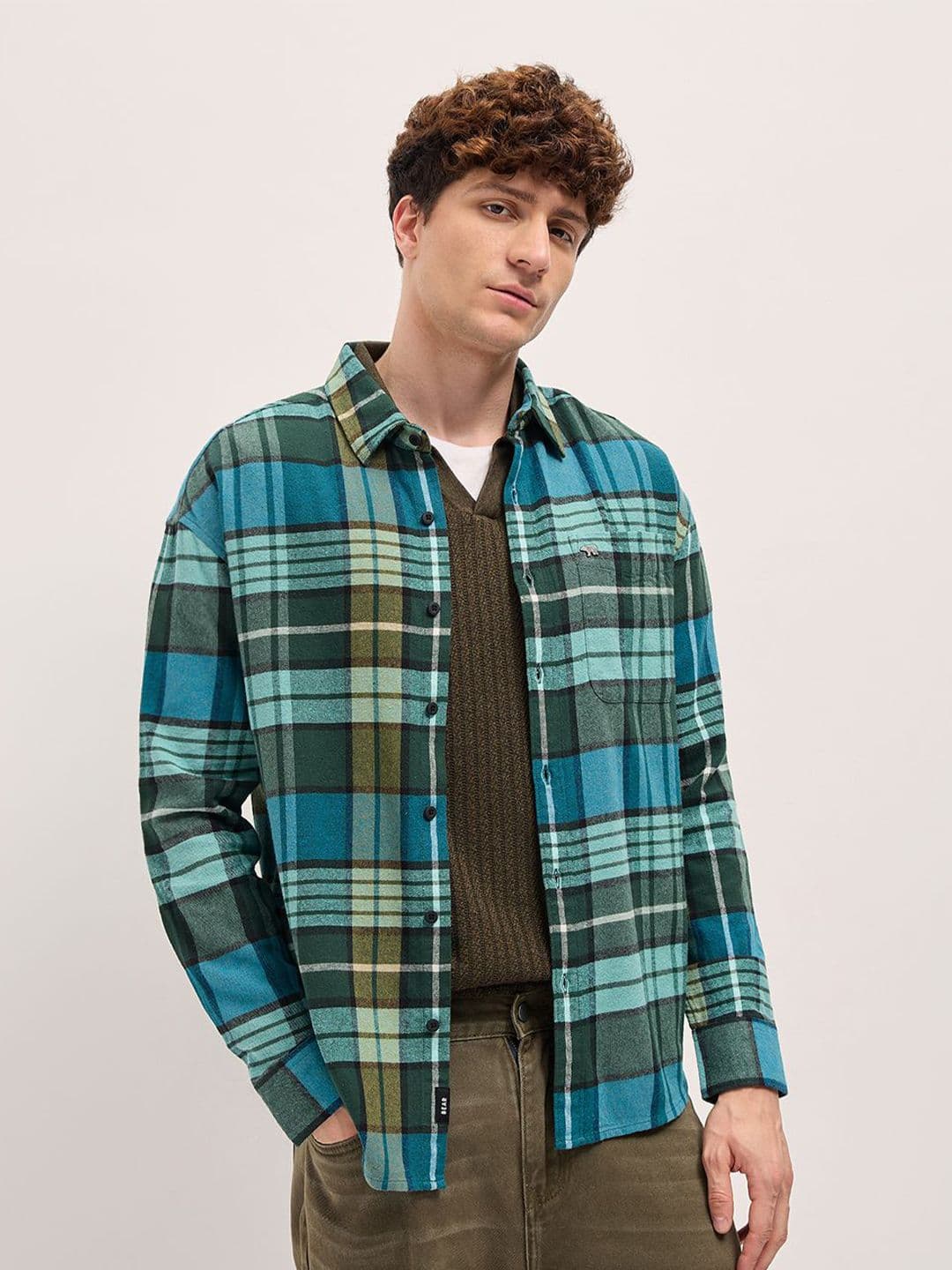 THE BEAR HOUSE Men Relaxed Fit Spread Collar Tartan Checked Cotton Casual Shirt - view 1