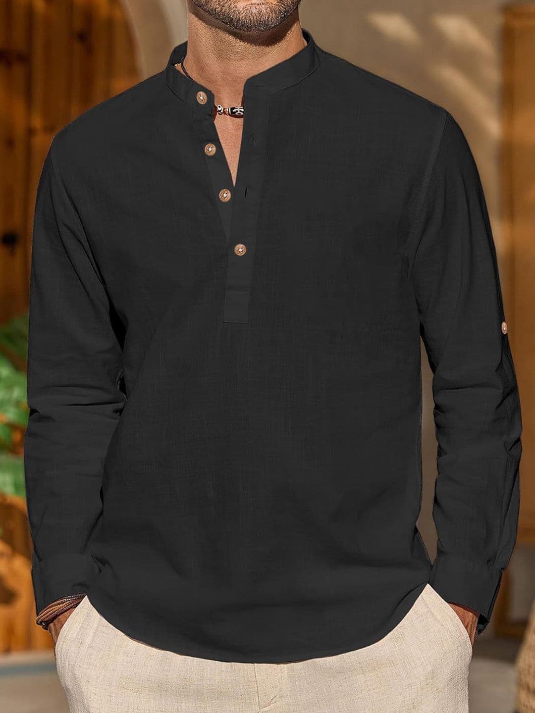 Vida Loca Cotton Band Collar Slim Fit Short Kurta - view 1