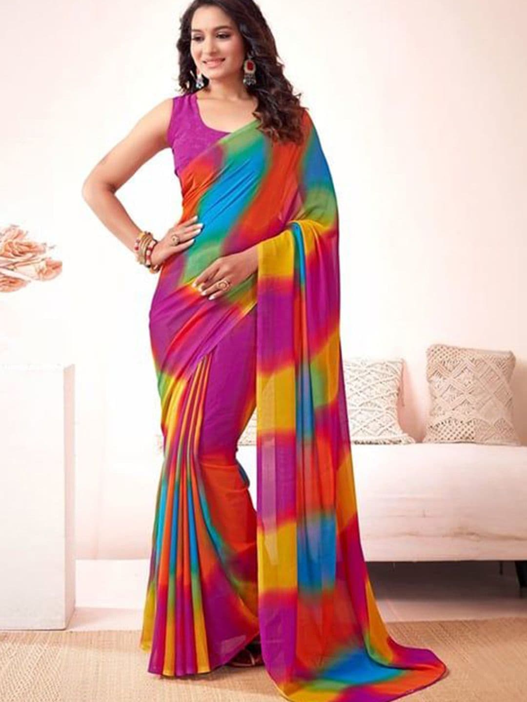 HERE&NOW Women Colourblocked Saree With Blouse Piece - view 1