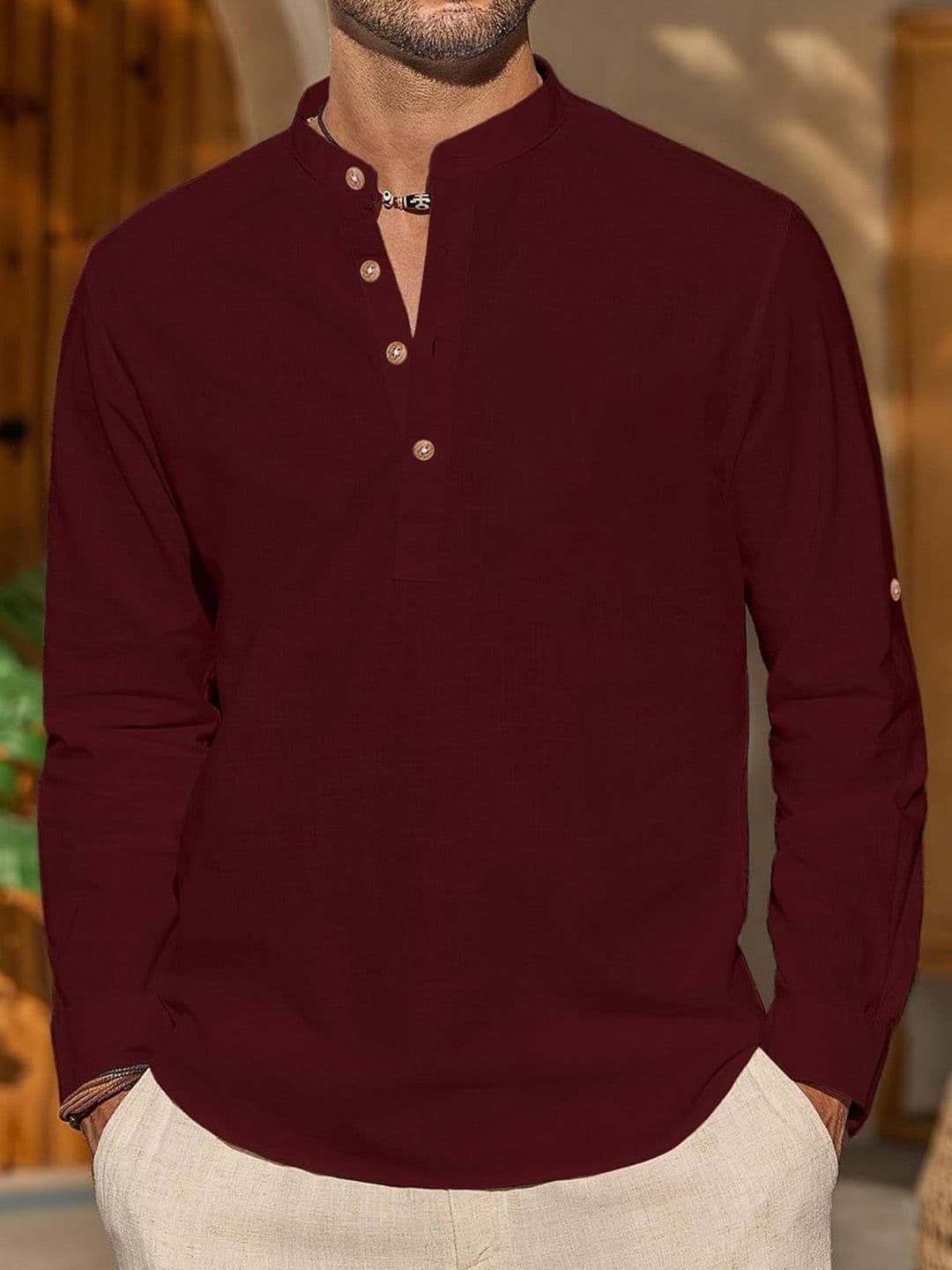 Vida Loca Band Collar Cotton Straight Slim Fit Short Kurta - view 1