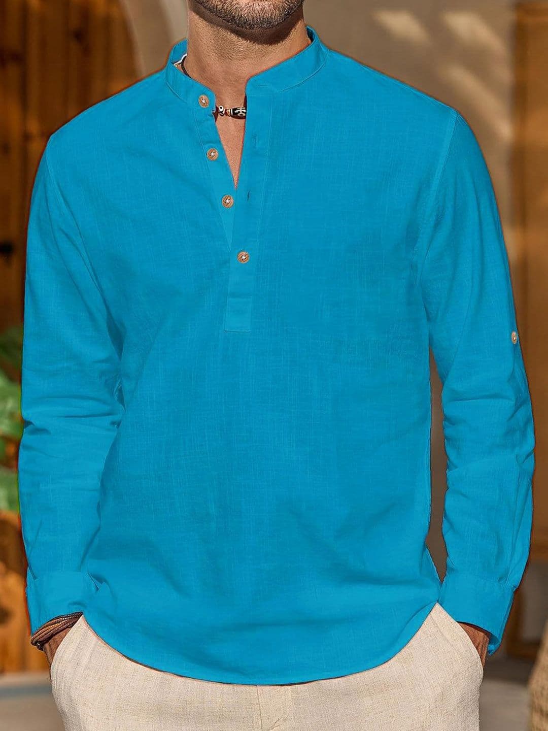 Vida Loca Cotton Band Collar Slim Fit Short Kurta - view 1