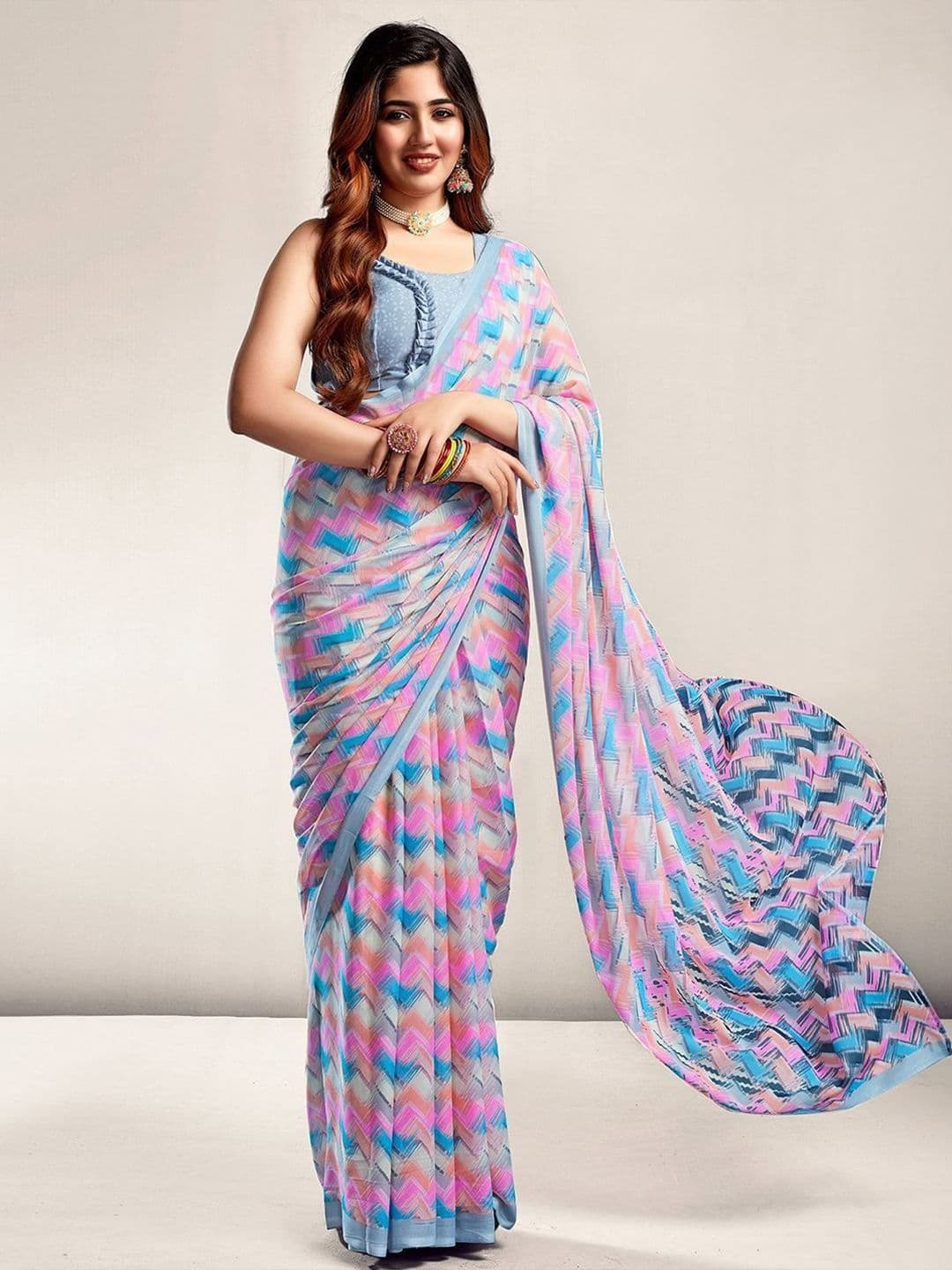HERE&NOW Printed Saree with Blouse Piece - view 1