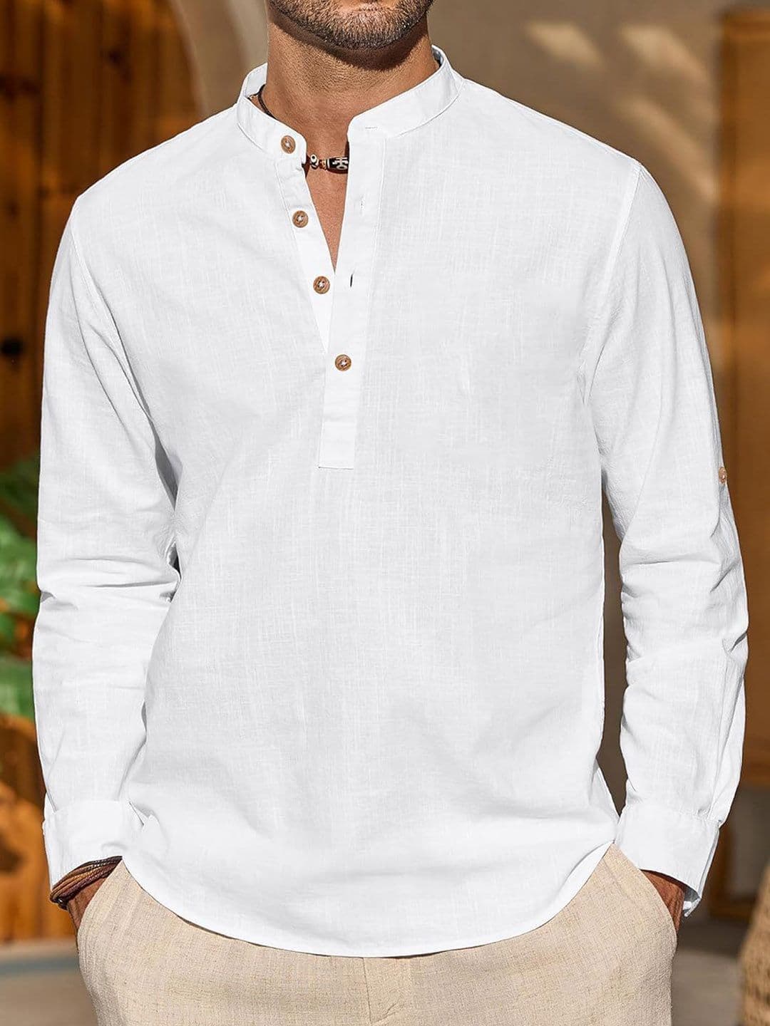 Vida Loca Band Collar Cotton Straight Slim Fit Short Kurta - view 1